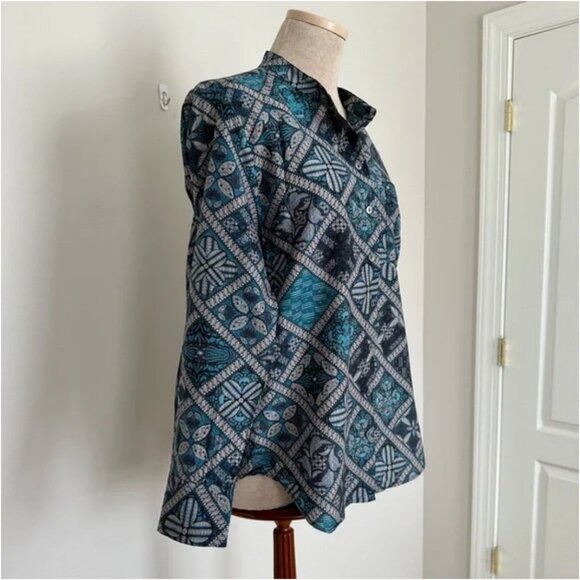 Megan Park Aulia Silk Blend Blouse Geometric Floral Block Print Size 6 - Picture 6 of 12